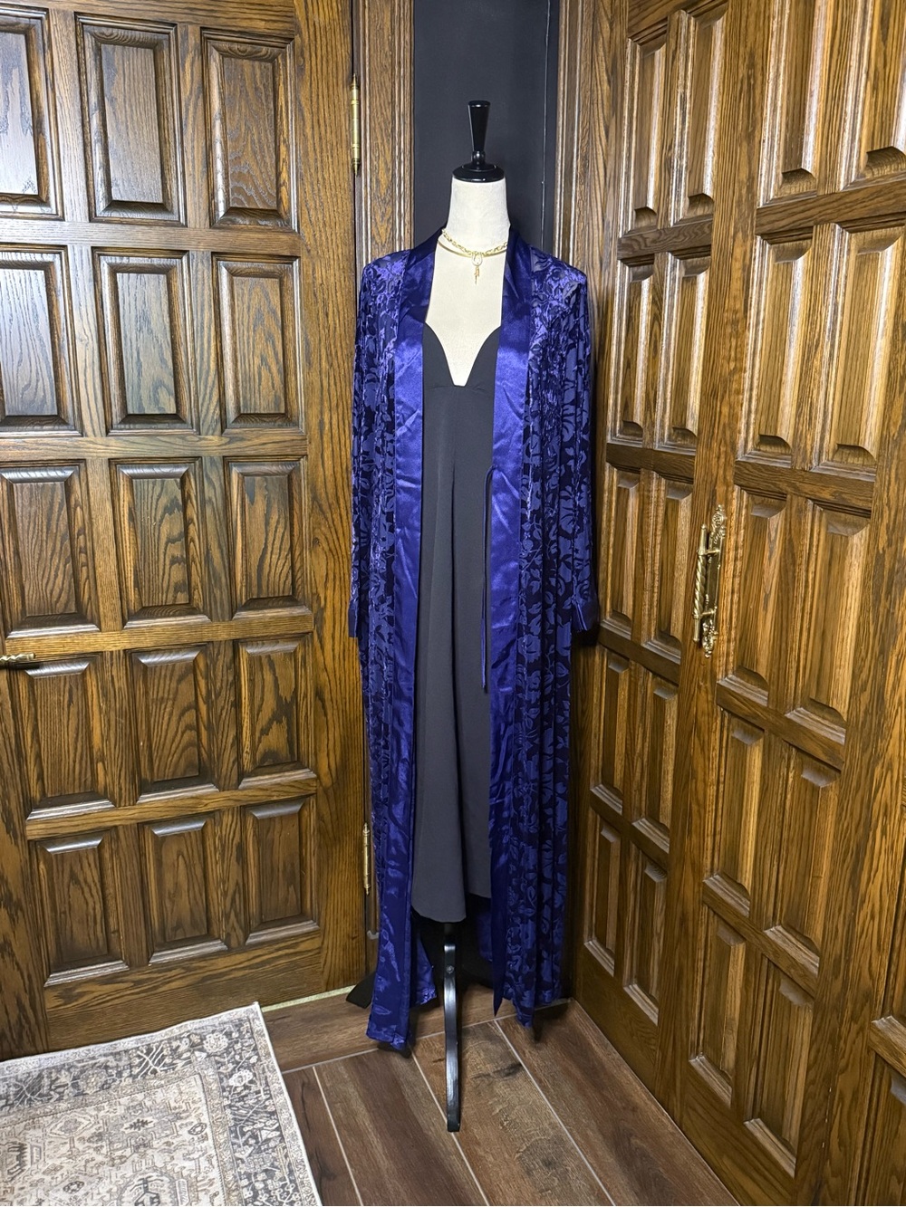 Preview Collection Purple Burnout Velvet Satin Maxi Duster Robe Medium - Picture 4 of 6
